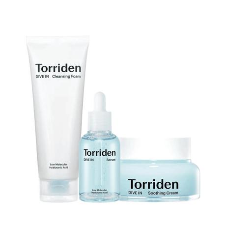 Set Torriden Dive-In con ácido hialurónico de bajo peso molecular para hidratar y fortalecer la barrera cutánea