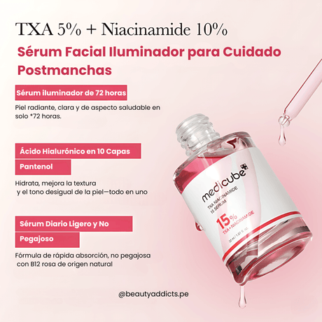 TXA Niacinamide 15 Serum con niacinamida al 15 % para suavizar textura y minimizar poros.