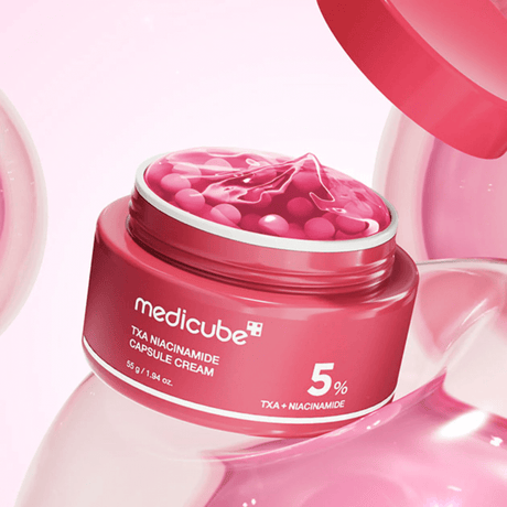 Medicube TXA Niacinamide Capsule Cream suave e hipoalergénica, apta para todo tipo de piel.