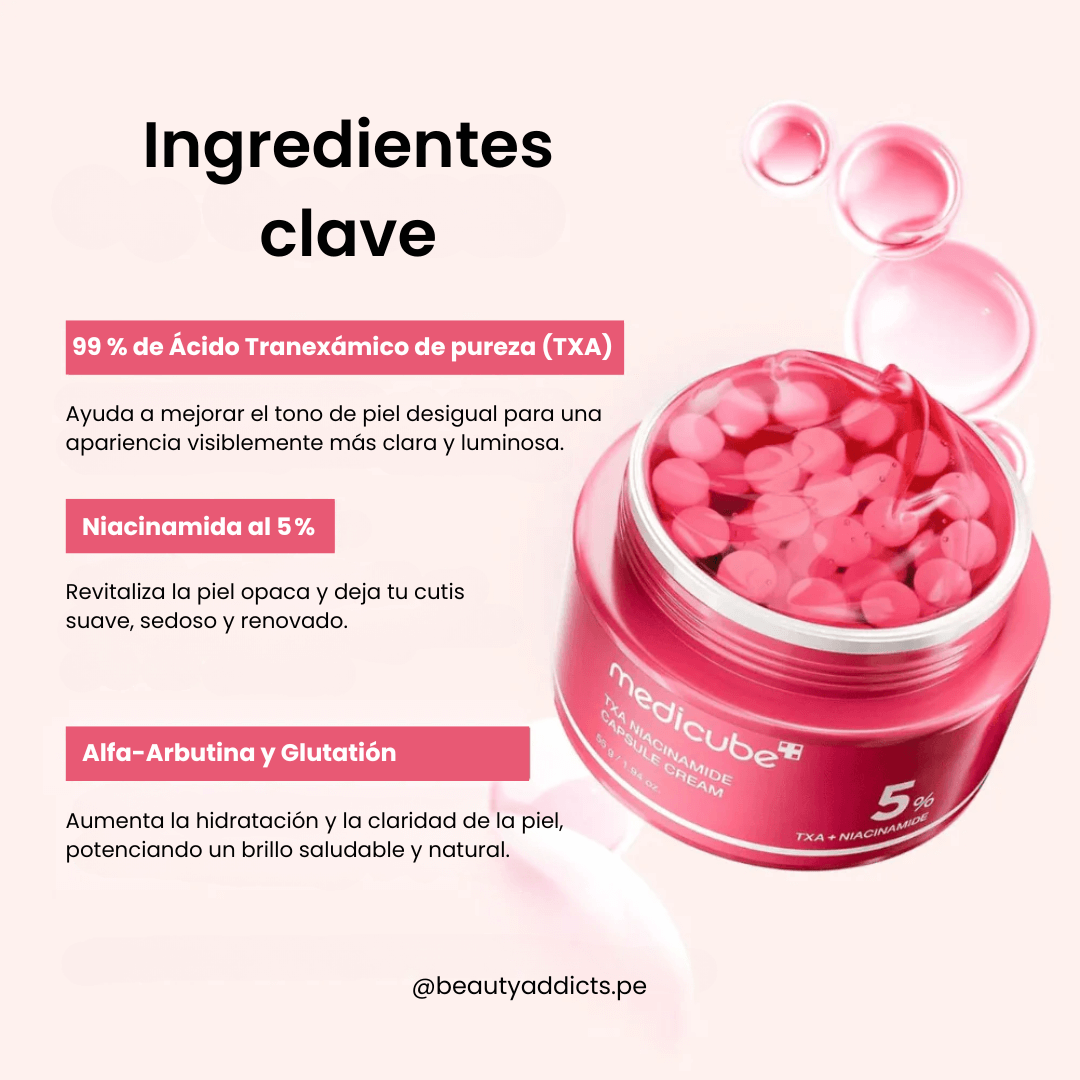 TXA Niacinamide Capsule Cream con glutathione y niacinamida para un resplandor saludable.