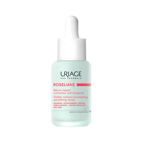 Sérum Uriage Roséliane corrector de rojeces formulado para piel sensible con tendencia a rosácea, que calma y reduce enrojecimiento visible.