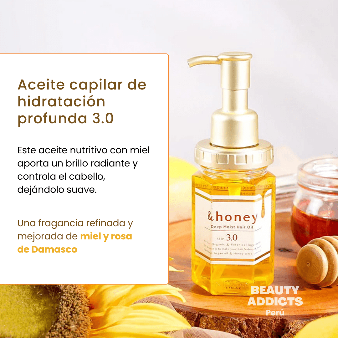 &honey Deep Moist Oil ideal para cabello seco, áspero o dañado que necesita hidratación, nutrición y un acabado más sedoso.
