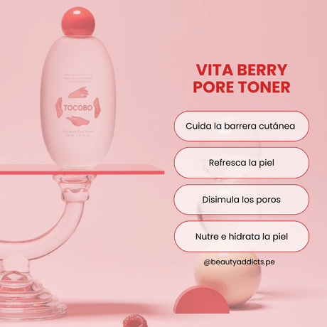 Vita Berry Pore Toner de Tocobo que refresca la piel cuidando la barrera cutánea.