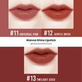 Wanna Shine Lipstick Cathy Doll nutre labios con acabado satinado.