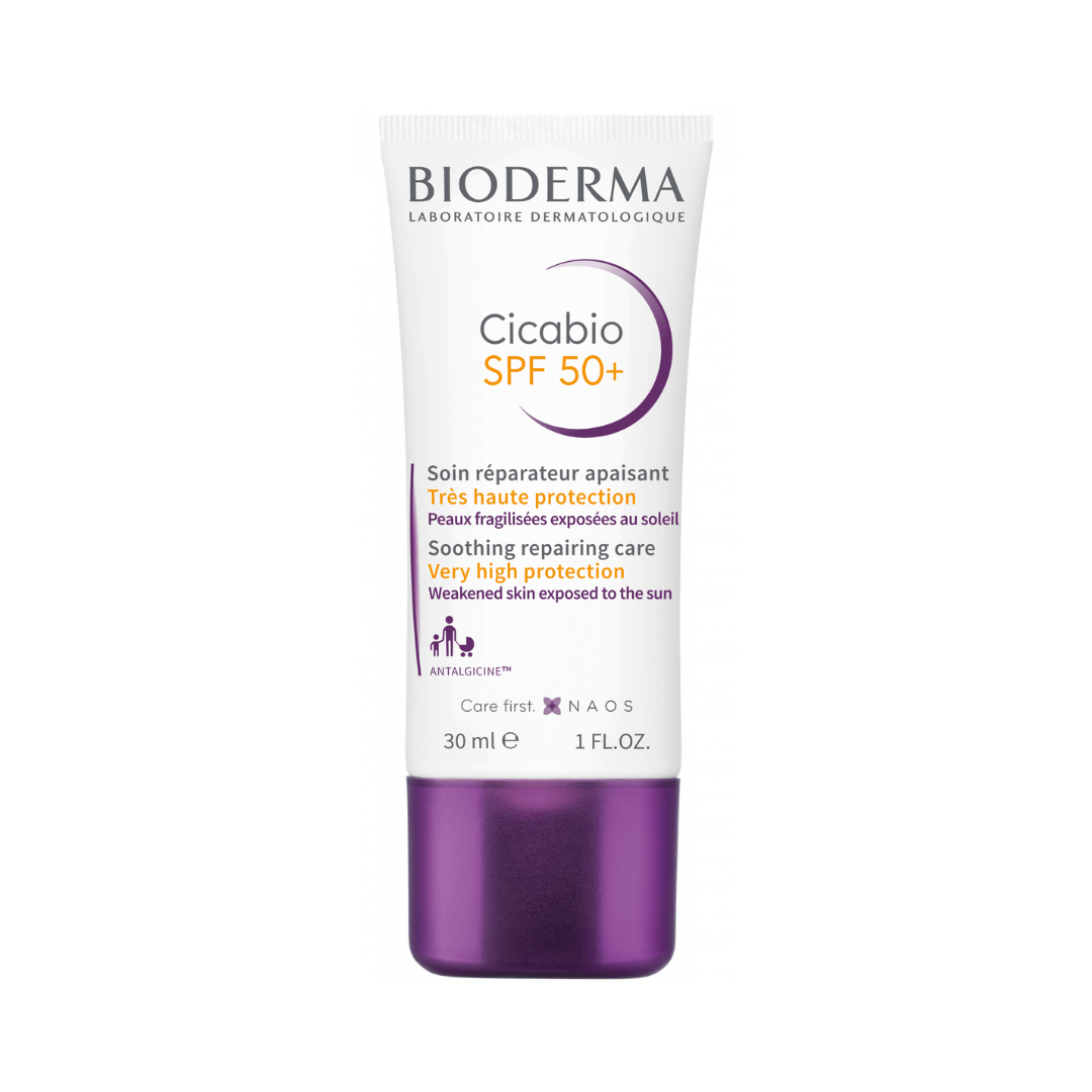Cicabio Crema SPF 50 Bioderma repara la piel dañada y protege de los rayos UV.
