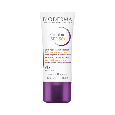 Cicabio Crema SPF 50 Bioderma repara la piel dañada y protege de los rayos UV.